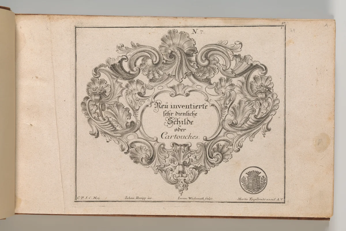 Design for a Cartouche, Plate 1 from 'Neü inventierte sehr dienstiche Schilde oder Cartouches' by Jeremias Wachsmuth, book, 1750-1756