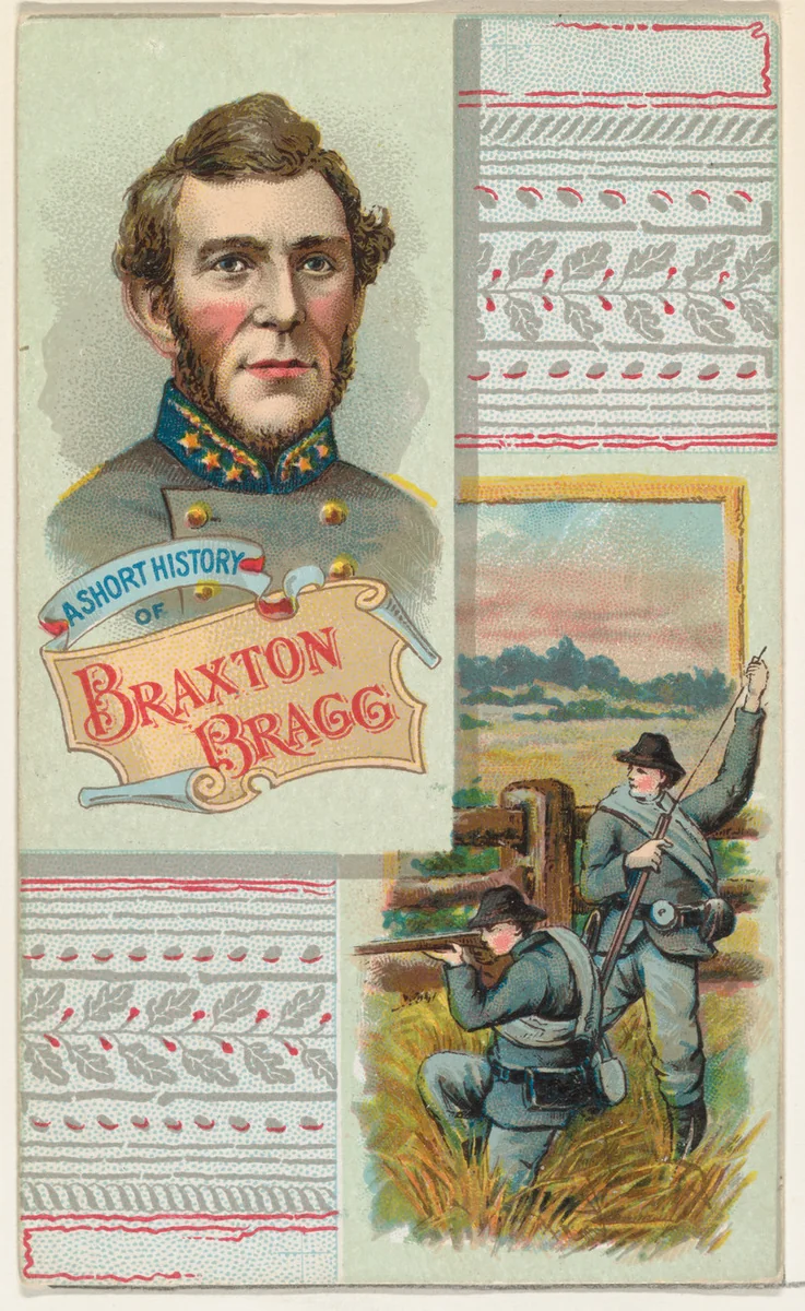 A Short History of General Braxton Bragg, from the Histories of Generals series (N114) issued by W. Duke, Sons & Co. to promote Honest Long Cut Smoking and Chewing Tobacco by W. Duke, Sons & Co., print, 1888