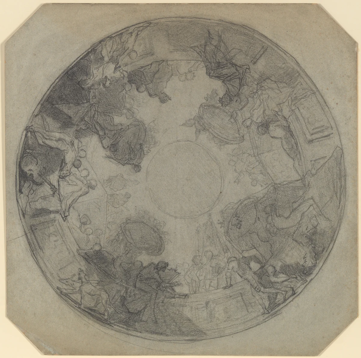 Study for the decoration of the ceiling of the Opéra Comique by Thomas Couture, drawing, 1852-1862