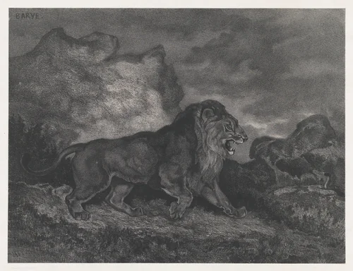 Lion and Serpent by Jules Laurens, print, 1863-1873