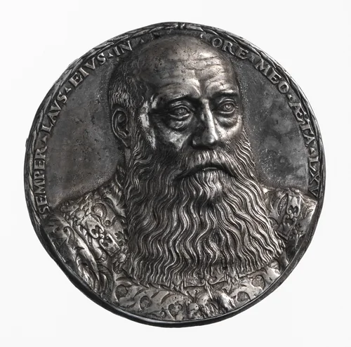 Portrait medal of George the Bearded (duke of Saxony) (obverse); coat of arms (reverse) by Peter Flötner, metalwork, 1537
