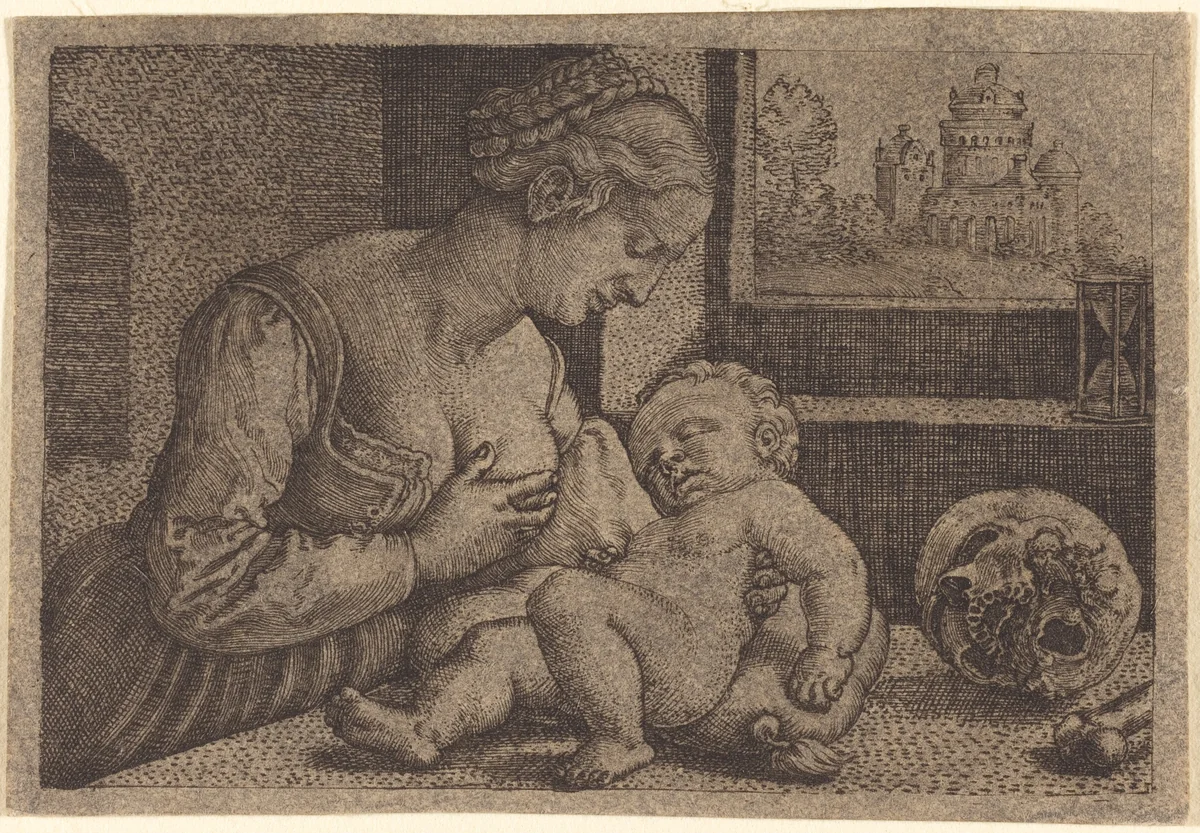 Madonna with Skull by Barthel Beham, print