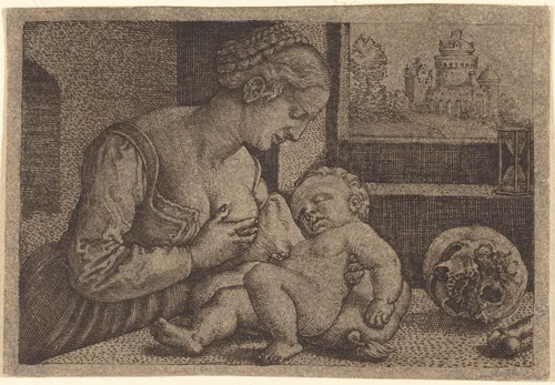 Madonna with Skull by Barthel Beham, print