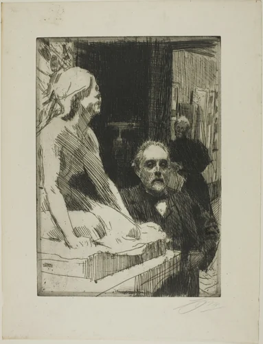 Pontus Fürstenberg and his Wife (standing near Hasselberg's "Frog") by Anders Zorn, print, 1895
