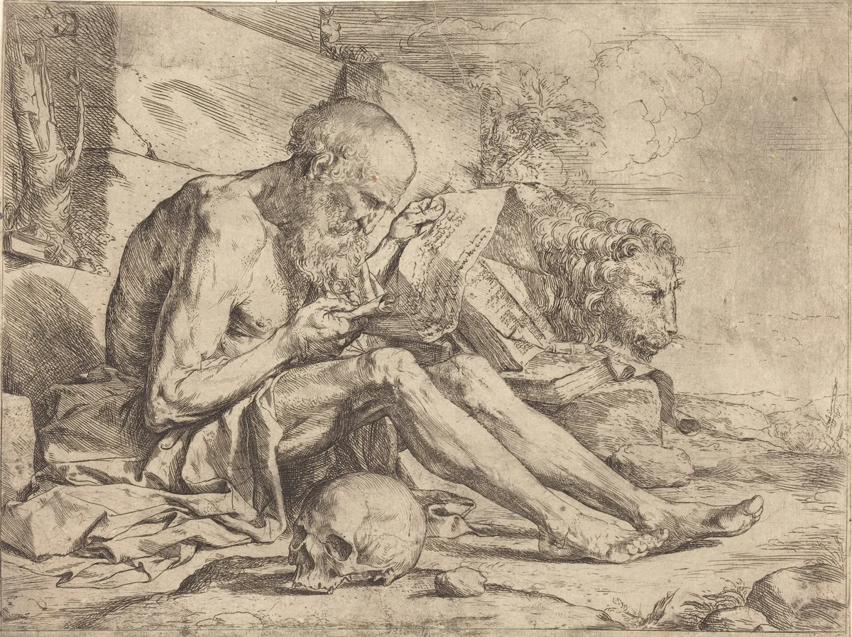Saint Jerome Reading by Jusepe de Ribera, print, 1624