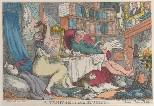 A Templar at His Studies by Thomas Rowlandson, print, 1811