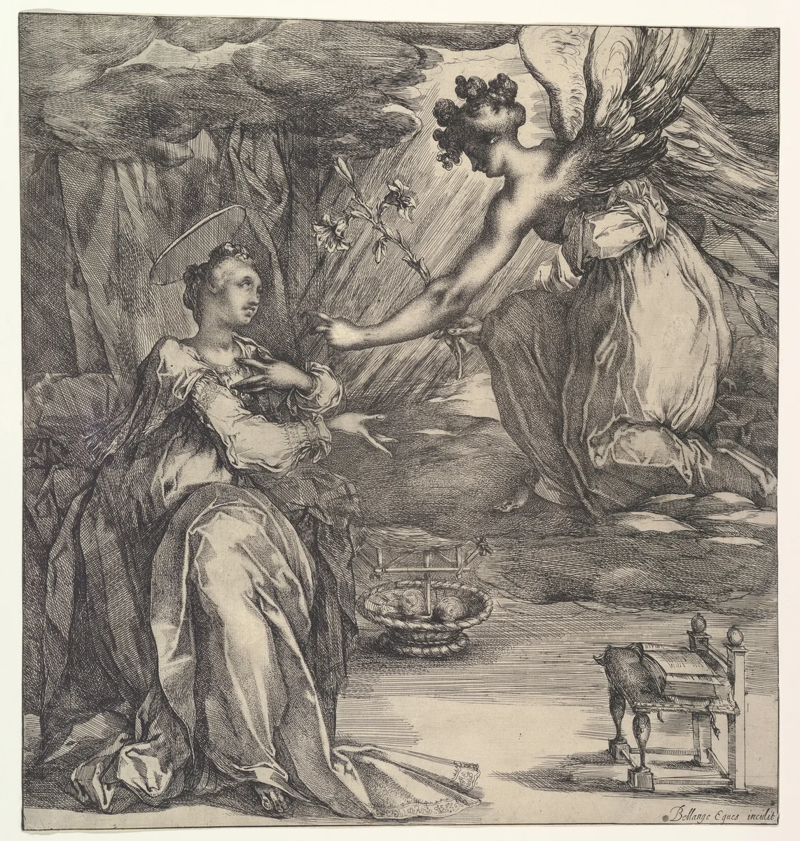 The Annunciation by Jacques Bellange, print, 1575-1616
