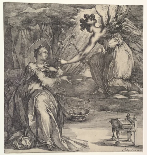 The Annunciation by Jacques Bellange, print, 1575-1616