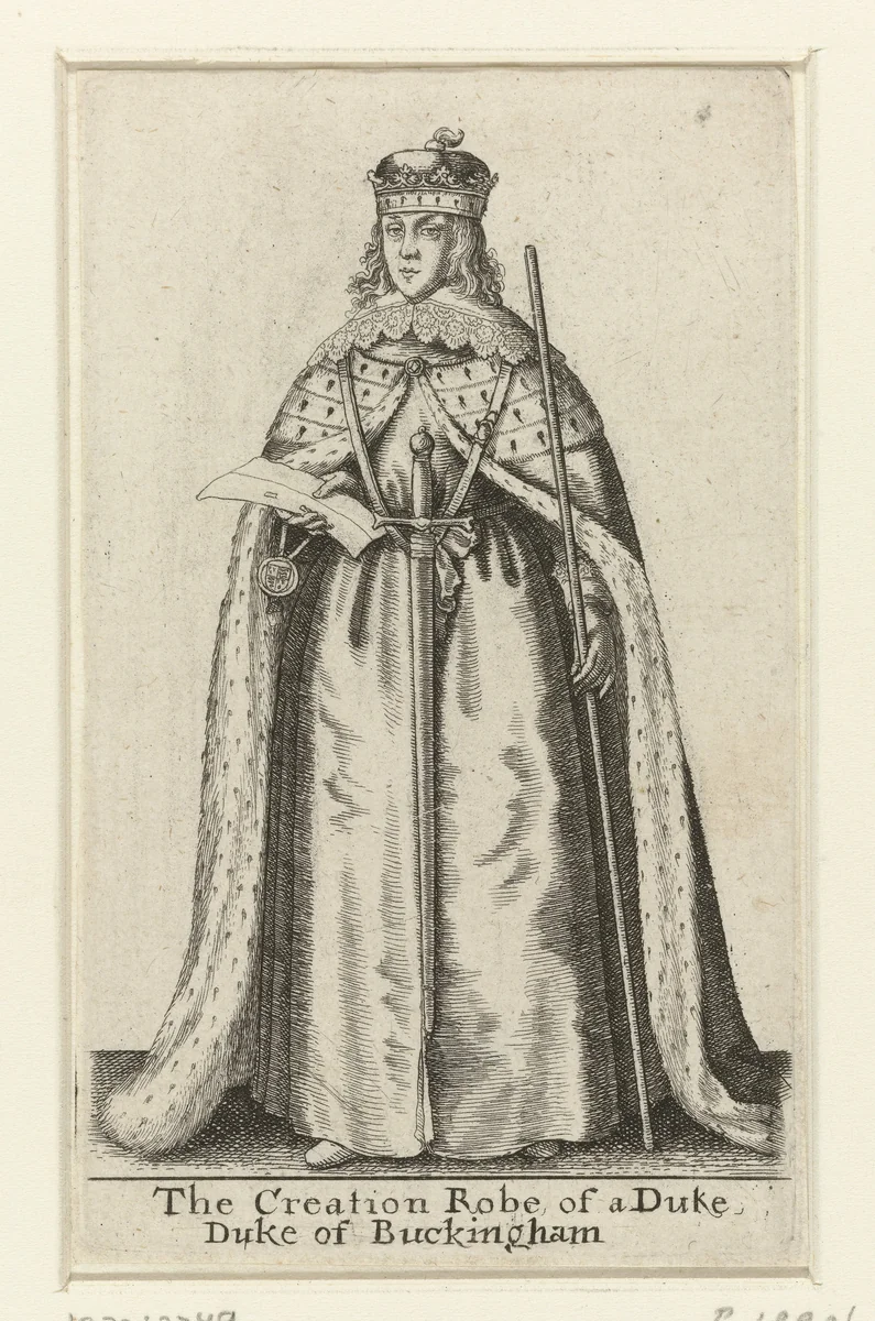 Ceremoniële kledij van een Engelse hertog by Wenceslaus Hollar, print, 1617-1677