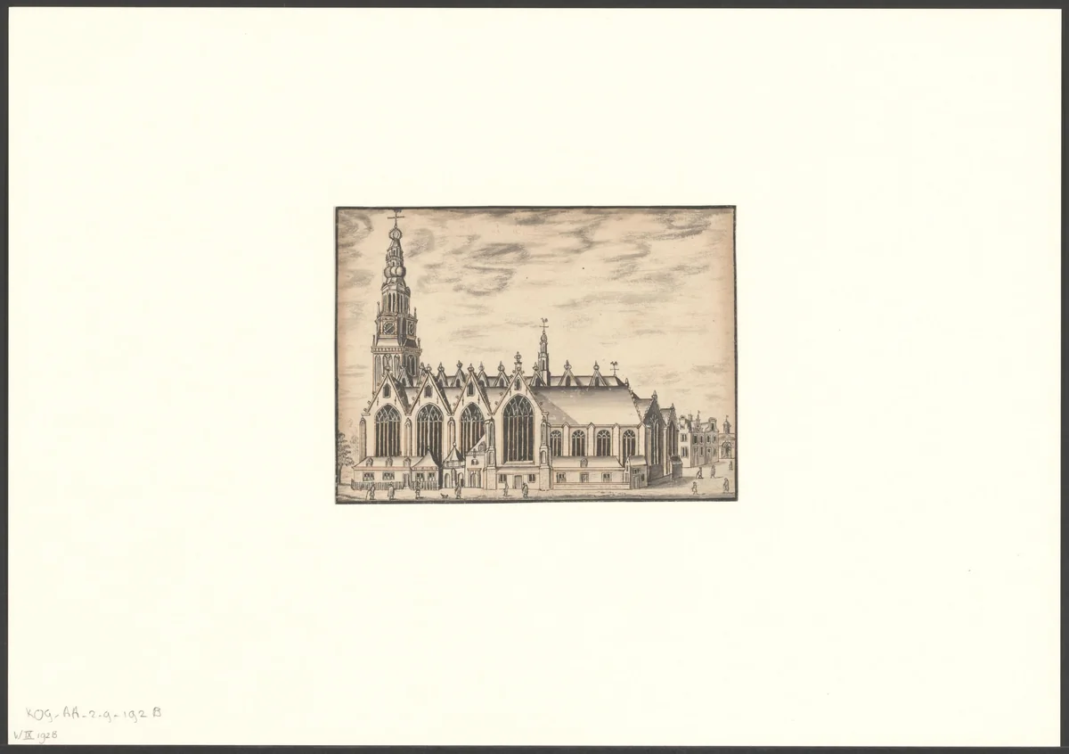 Gezicht op de Oude Kerk by anonymous, drawing, 1700-1799