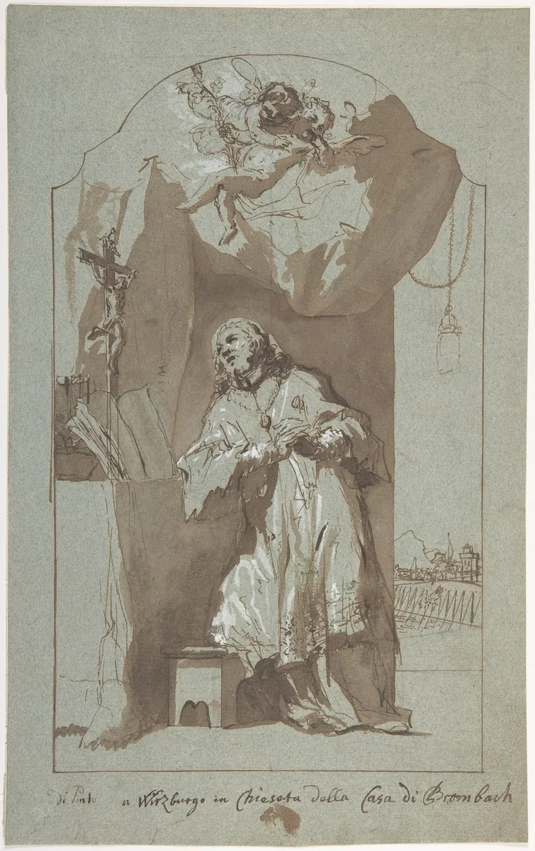 Saint John Nepomuk Praying by Georg Anton Urlaub, drawing, 1720-1759