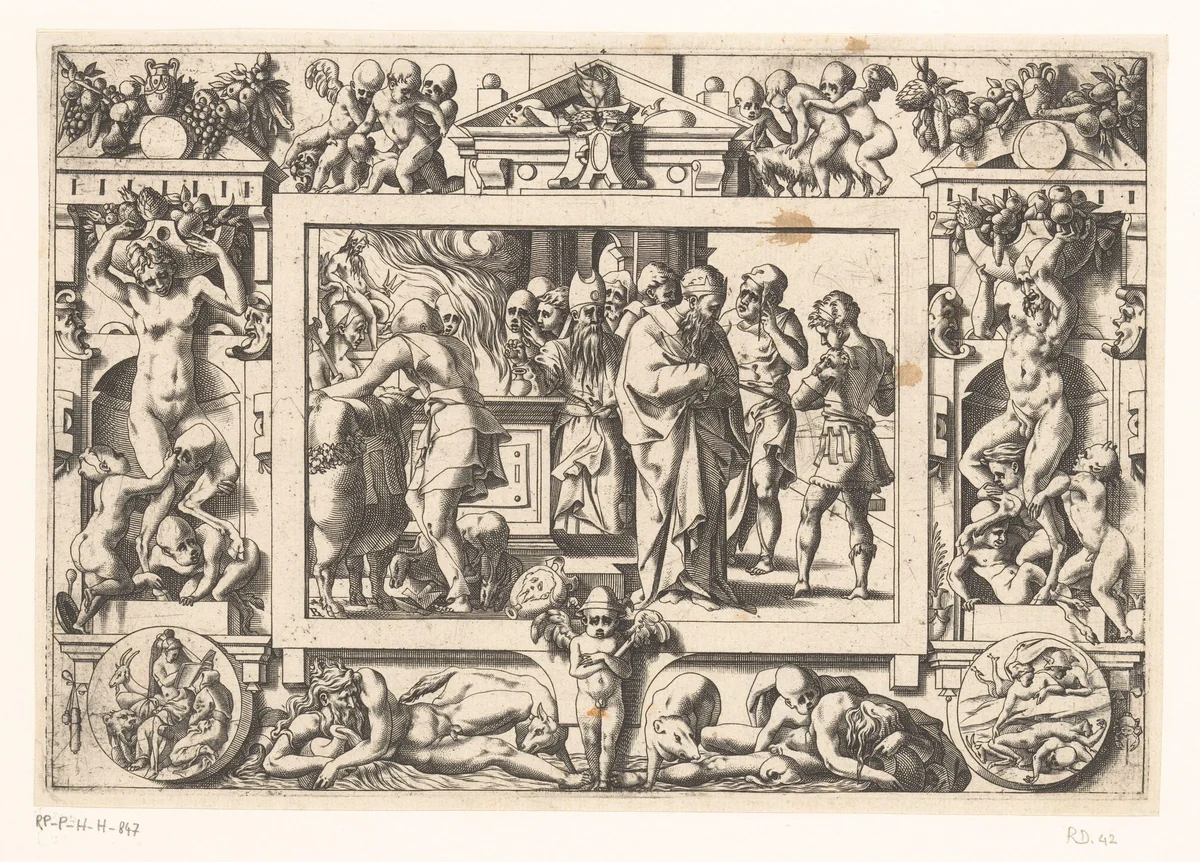 Phrixus wordt ontvangen door koning Aietes by Unknown, print, 1563