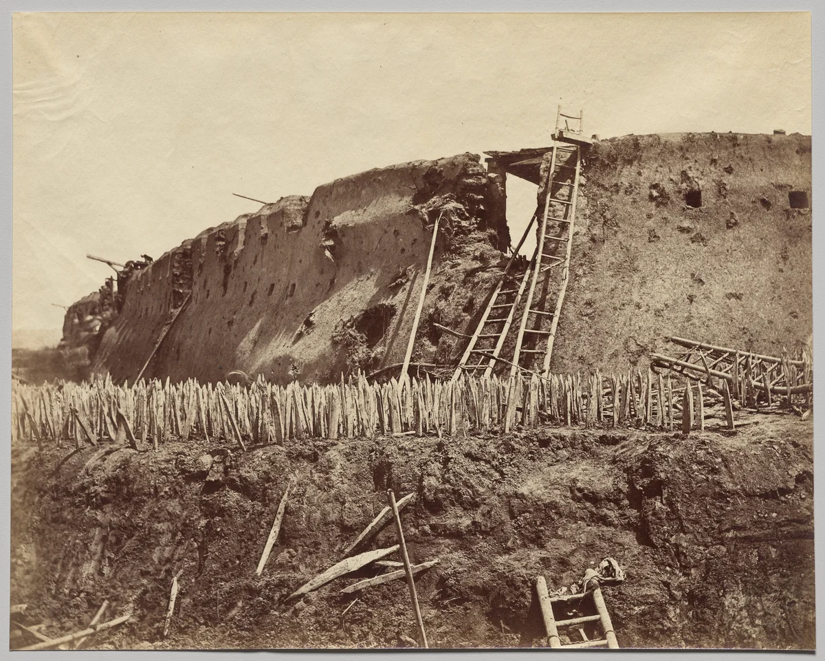 Angle of Taku Fort at which the French entered by Felice A. Beato, photograph, 1860