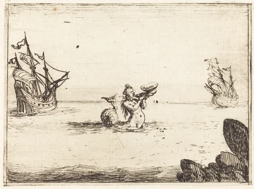 Siren between Two Ships by Jacques Callot, print, 1628