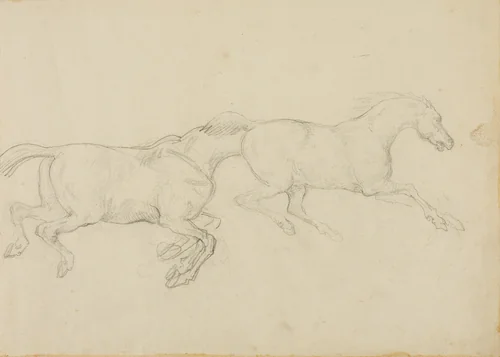 Two Horses Galloping to the Right by Jean Louis André Théodore Géricault, drawing, 1818-1819