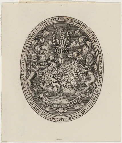 Shields of Frederick V, Elizabeth, and Prince Frederick Henry by Simon van de Passe, print, 1595-1647