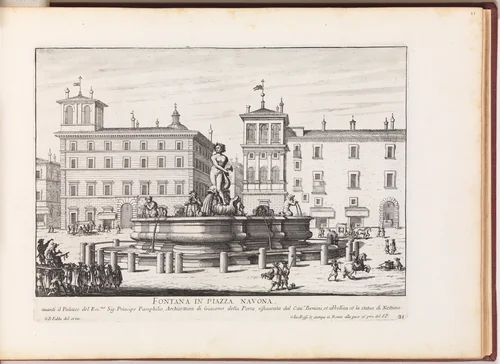 Fontana in Piazza Navona [Fontana del Moro], from "La Fontane di Roma nelle Piazze e Luoghi Publici (...)" by Giovanni Battista Falda, print, 1691