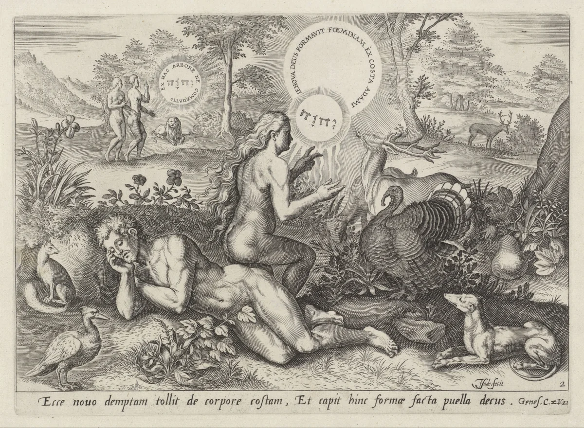 Schepping van Eva by Unknown, print, 1575