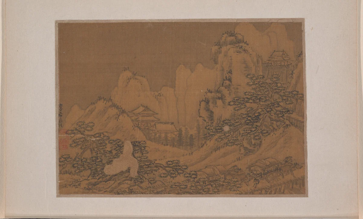 Landscape with Ox Carts on a Road by Li Xiying, painting, 1368-1644