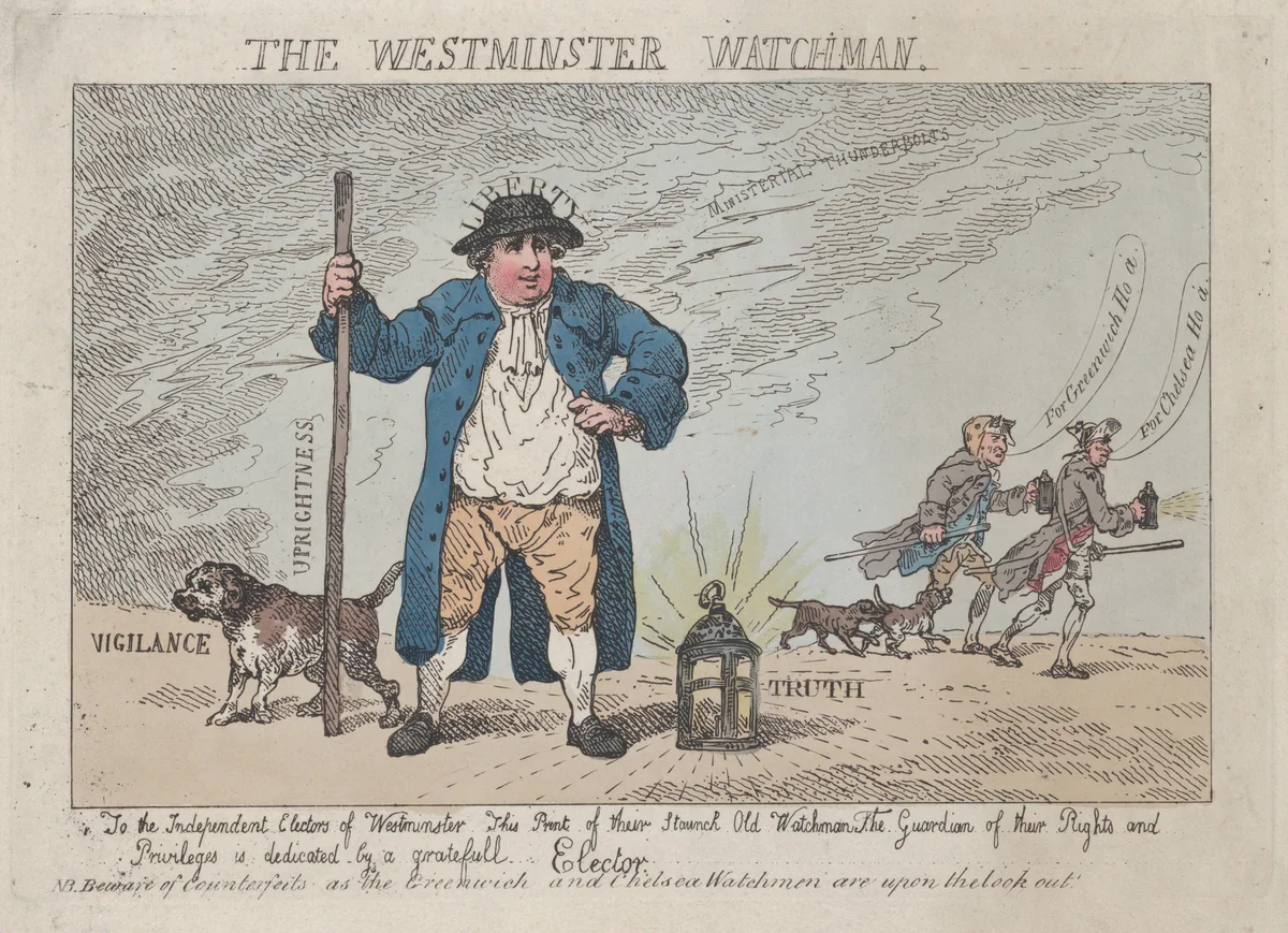 The Westminster Watchman by Thomas Rowlandson, print, 1784