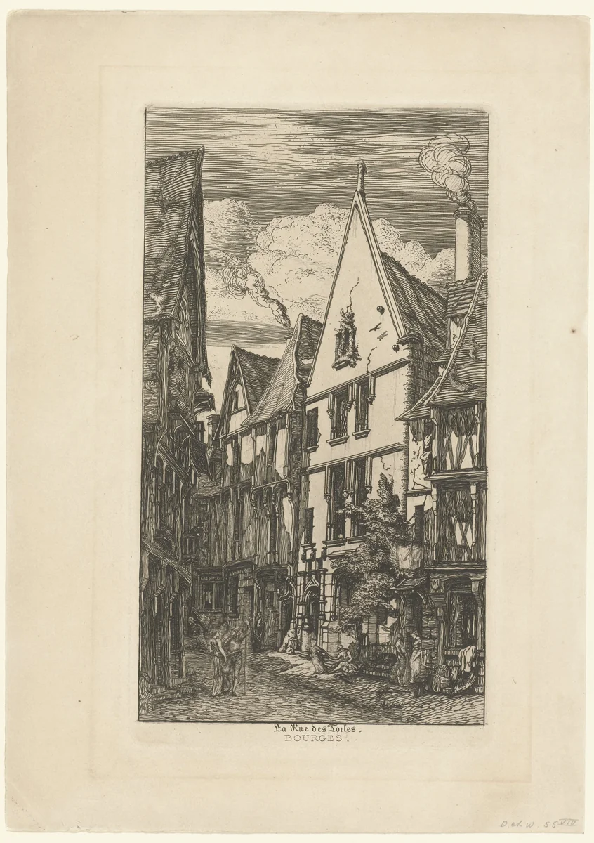 Straat Rue des Toiles in Bourges by Charles Meryon, print, 1853
