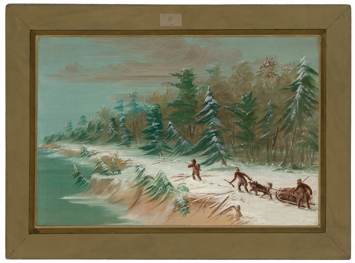 Returning to Fort Frontenac by Sled. February 1679 by George Catlin, painting, 1847-1848