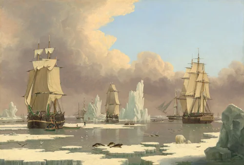 The Northern Whale Fishery: The "Swan" and "Isabella" by John Ward, painting, 1840