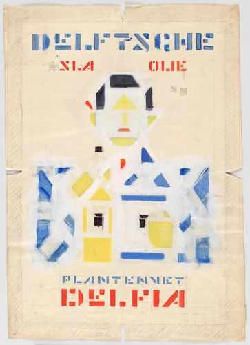 Preliminary design for poster for Delft Salad Oil (Delftsche Slaolie) by Bart van der Leck, drawing, 1919