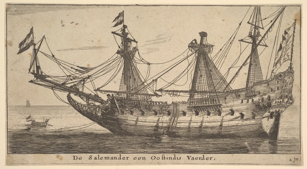De Salemander een Oostindis Vaerder by Reinier Nooms, print, 1635-1670