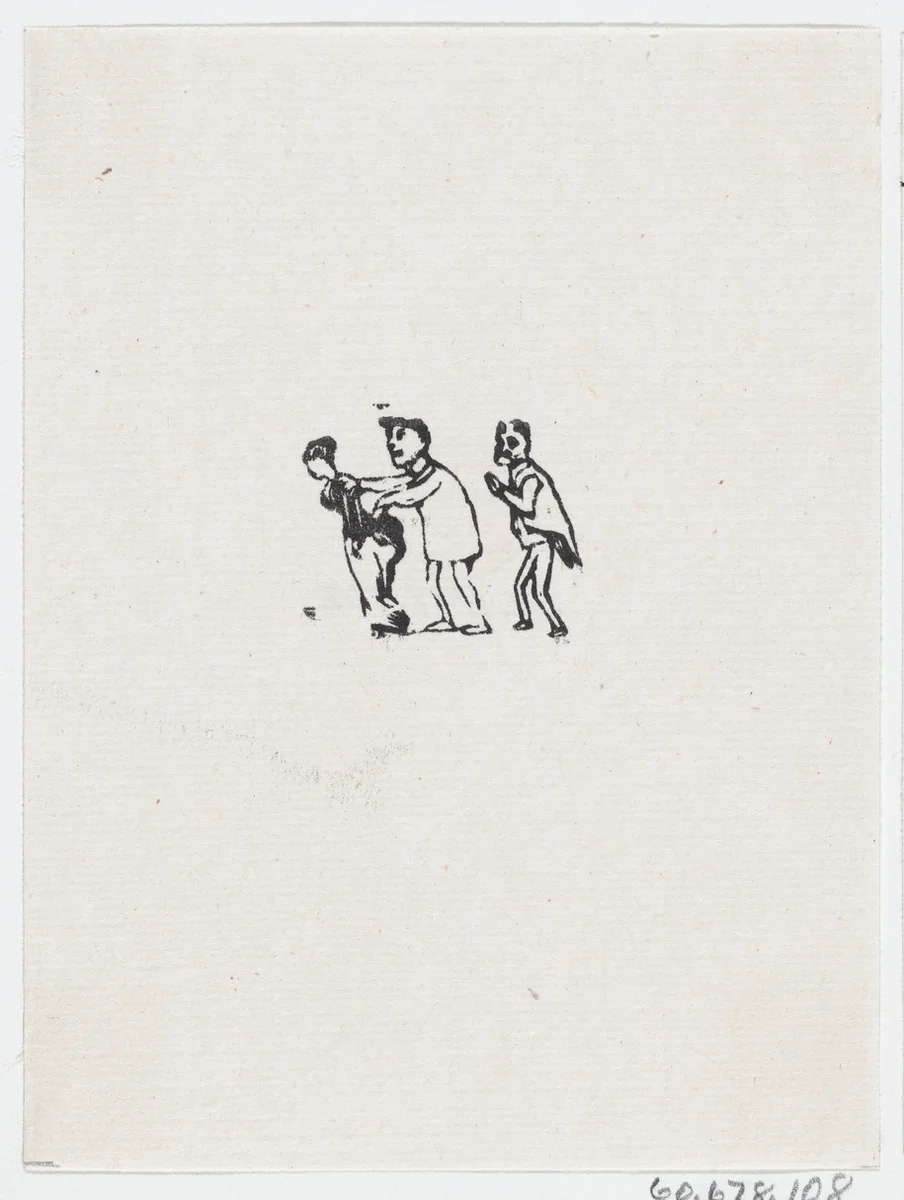 Three figures walking in a line by José Guadalupe Posada, print, 1875-1885