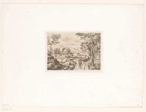 Landschap met pad langs een stroom by Léopold Flameng, print, 1860