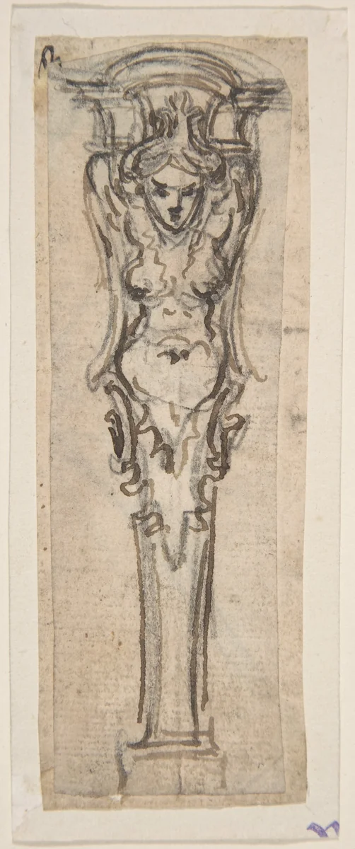 Design for a Term shaped like a Winged Female Figure by Giovanni Battista Foggini, drawing, 1652-1725