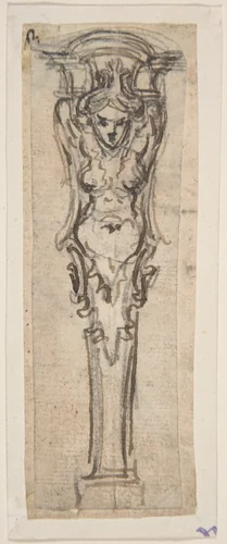 Design for a Term shaped like a Winged Female Figure by Giovanni Battista Foggini, drawing, 1652-1725