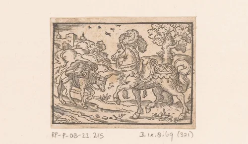Fabel van de ezel en het hooghartige paard by Unknown, print, 1566