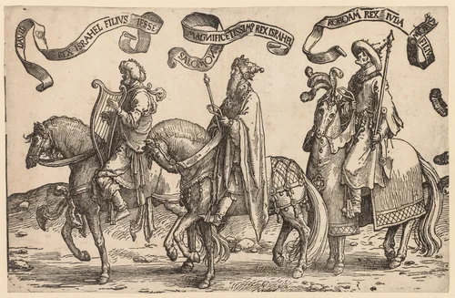 The Twelve Kings of Israel: David, Solomon, Rehoboam by Lucas van Leyden, print, 1515-1517