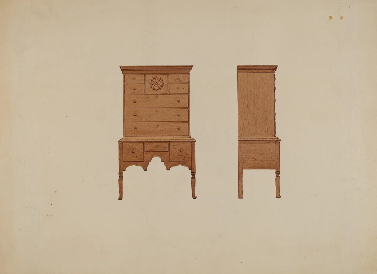 Highboy-front and Side Views by Fred Weiss, index of american design, 1936