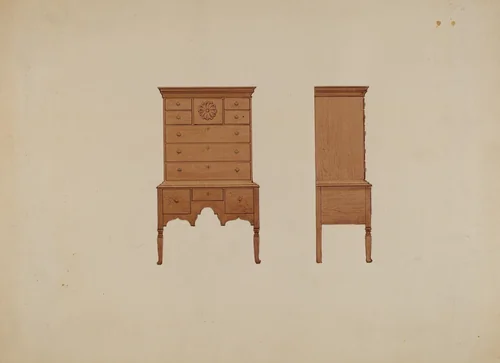 Highboy-front and Side Views by Fred Weiss, index of american design, 1936