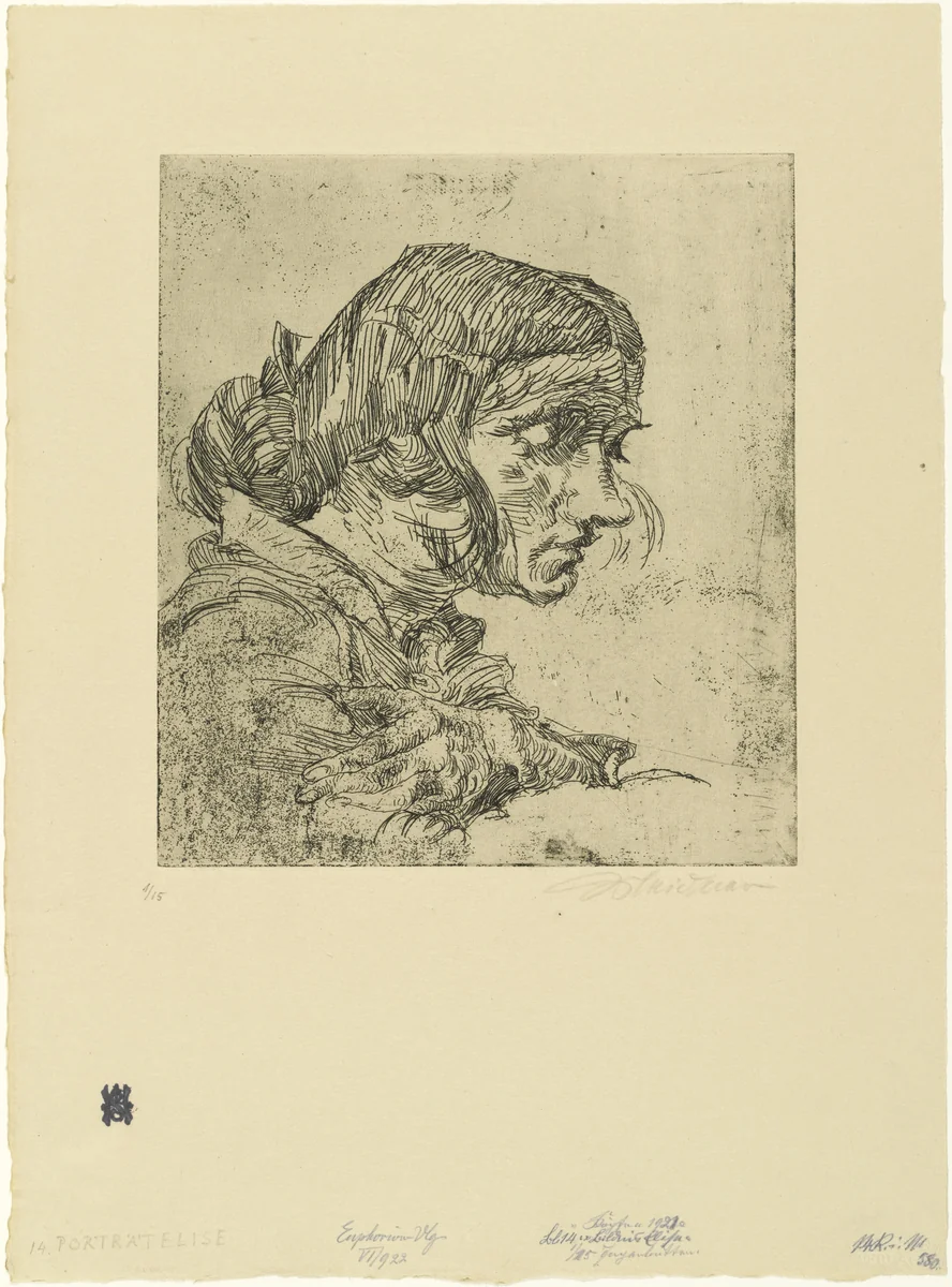 Portrait of Elise (Porträt Elise) from the series "Heads." 17 Etchings ("Köpfe." 17 Radierungen) by Ludwig Meidner, print, 1921