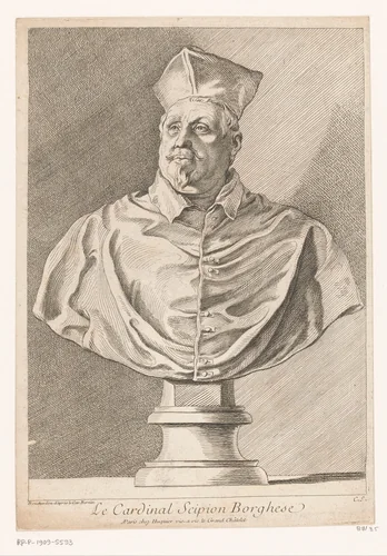 Portretbuste van kardinaal Scipione Borghese by Anne Claude Philippe Caylus, print, 1708-1762
