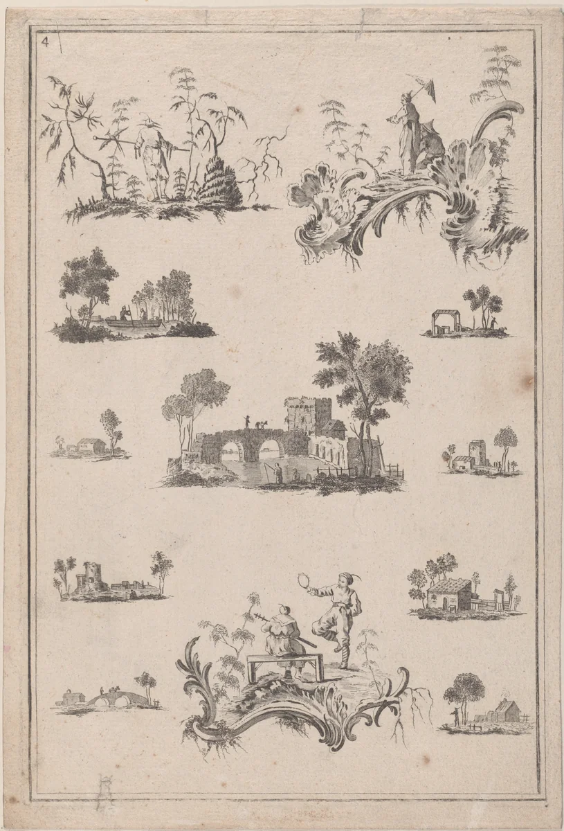 Chinoiserie Ornaments, plates from "The Ladies Amusement"; or, "Whole art of japanning made easy" by Jean Pillement, print, 1757-1767