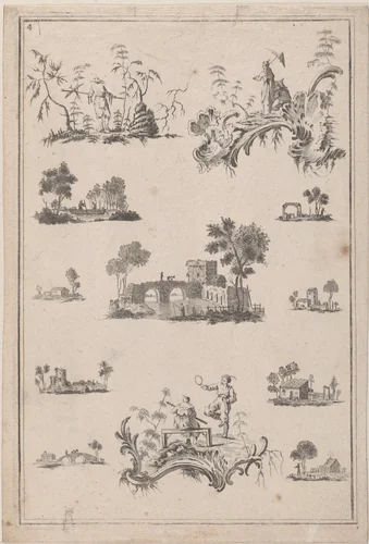 Chinoiserie Ornaments, plates from "The Ladies Amusement"; or, "Whole art of japanning made easy" by Jean Pillement, print, 1757-1767