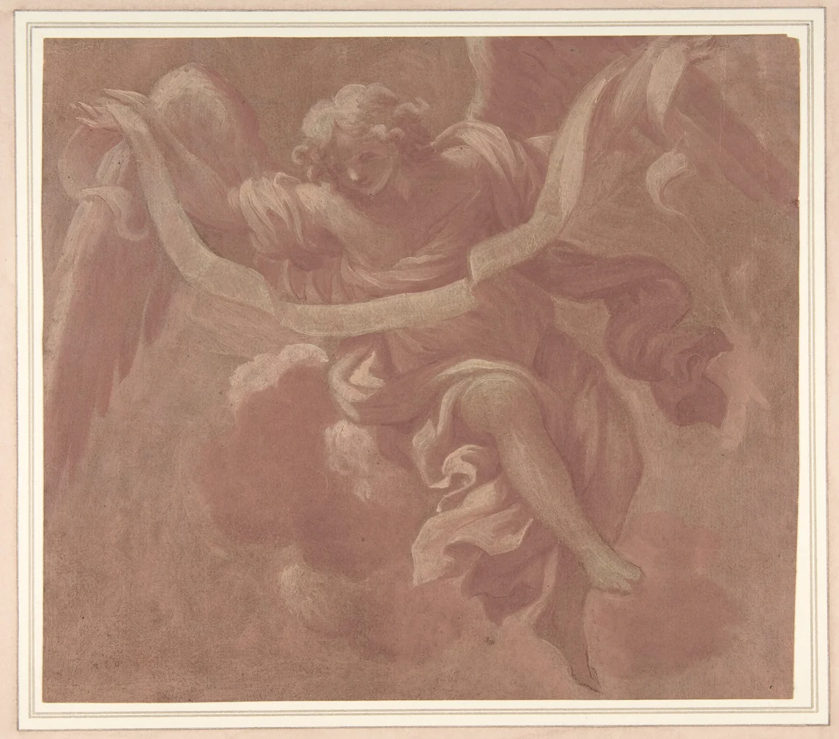 Angel Holding a Banderole by Antonio Franchi, drawing, 1706