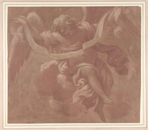 Angel Holding a Banderole by Antonio Franchi, drawing, 1706
