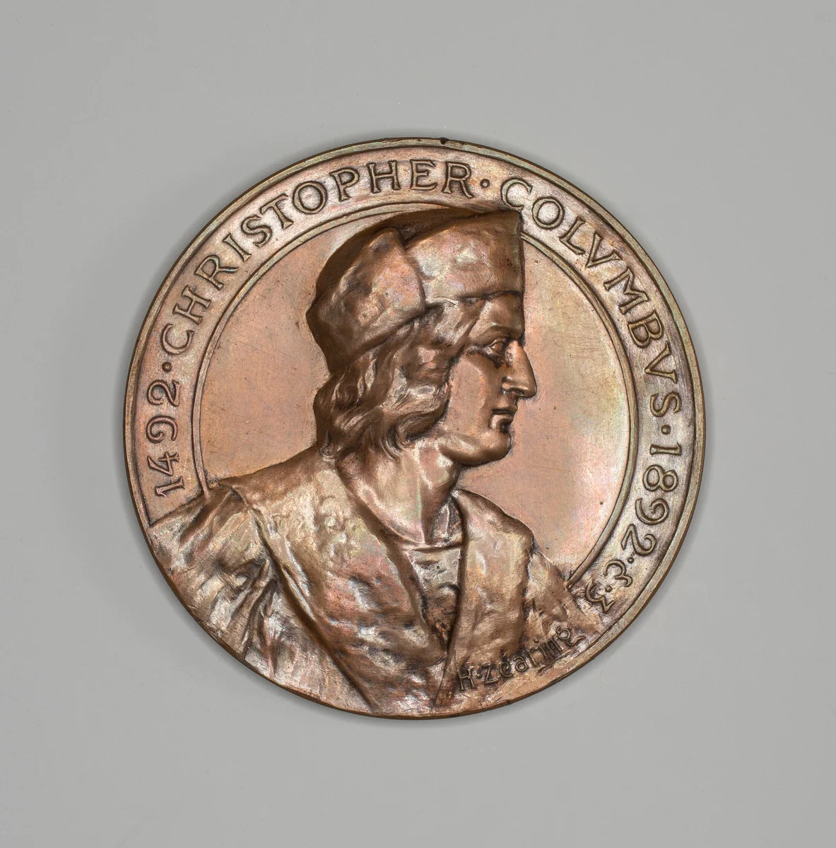 Two Medals Depicting Columbus by Artist Unknown, metalwork, 1892
