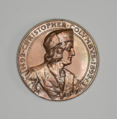 Two Medals Depicting Columbus by Artist Unknown, metalwork, 1892