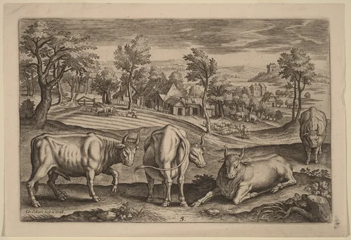 Four Bulls by Adriaen Collaert, print, 1592-1602