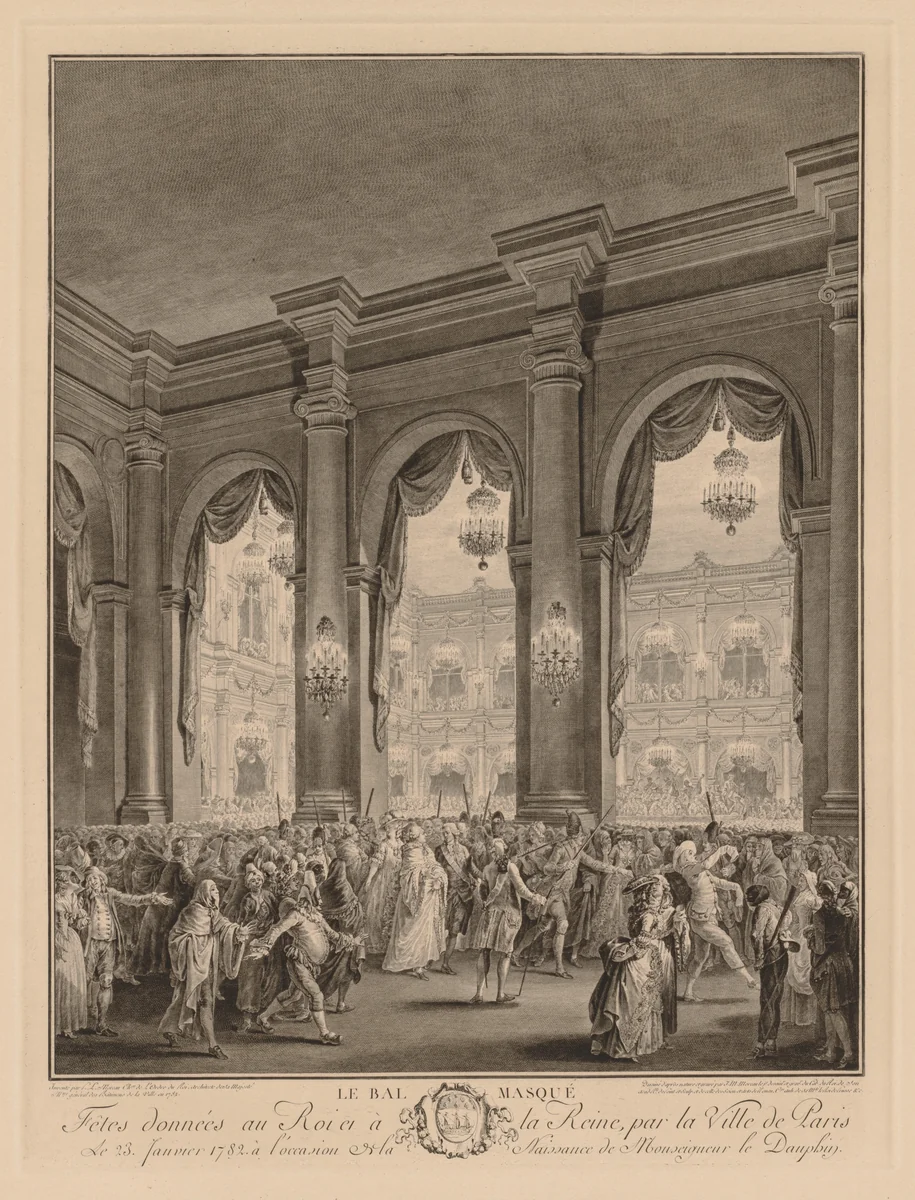 Masked Ball at the Hôtel de Ville, January 23, 1782 by Jean Michel Moreau, print, 1782