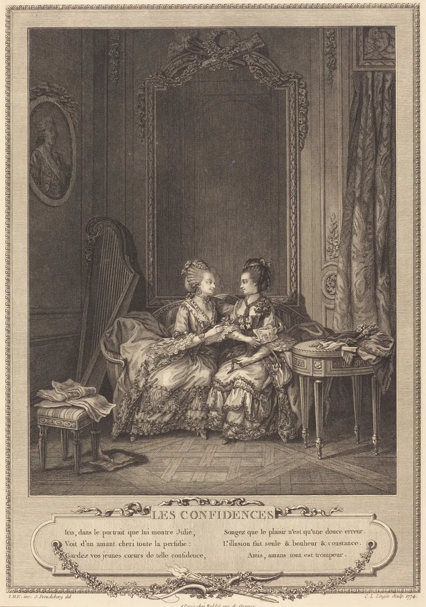 Les confidences by Charles Louis Lingée, print, 1774