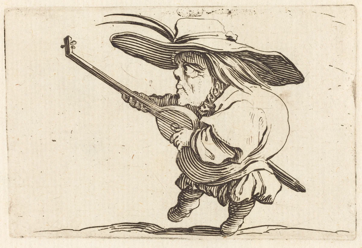 The Lute Player by Jacques Callot, print, 1622