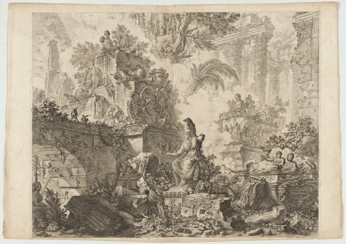 Frontispiece, with Statue of Minerva by Giovanni Battista Piranesi, print, 1747-1748